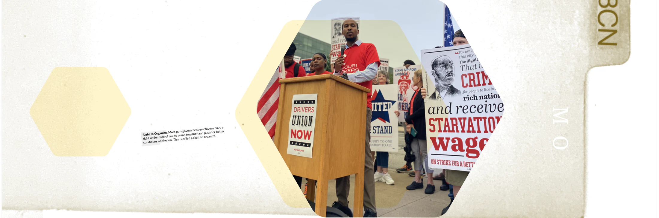 Workers and supporters rallying for fair wages and the right to organize.